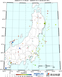 東北から関東の最新地震分布