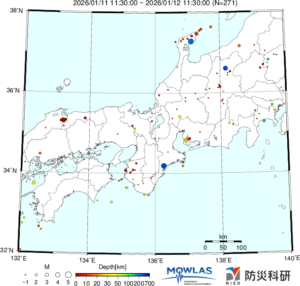 東海から中四国までの最新地震分布
