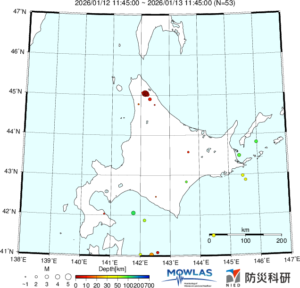 北海道の最新地震分布
