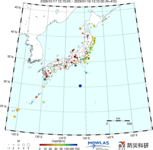 日本全域の最新地震分布（広域）