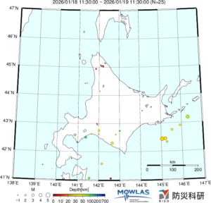 北海道の最新地震分布