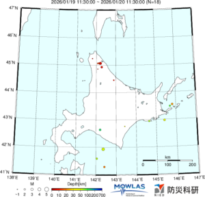 北海道の最新地震分布