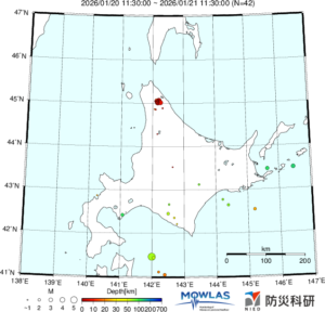 北海道の最新地震分布
