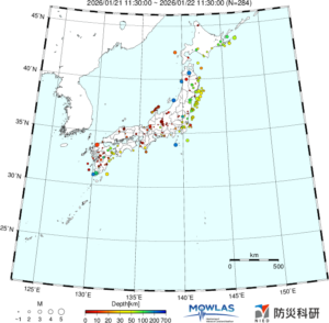 日本全域の最新地震分布(広域)