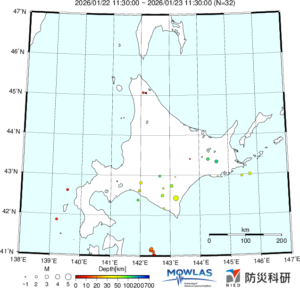 北海道の最新地震分布