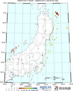 東北から関東の最新地震分布