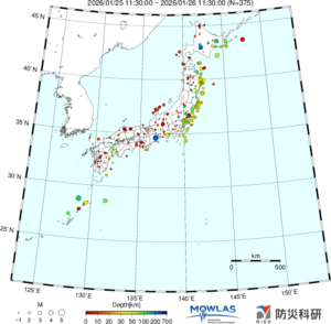 日本全域の最新地震分布（広域）