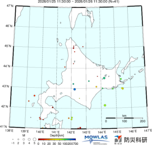 北海道の最新地震分布