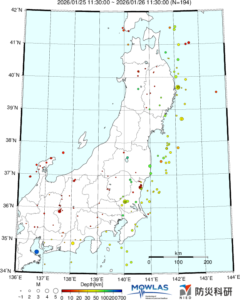 東北から関東の最新地震分布