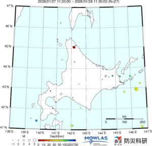 北海道の最新地震分布