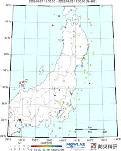 東北から関東の最新地震分布