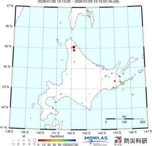 北海道の最新地震分布