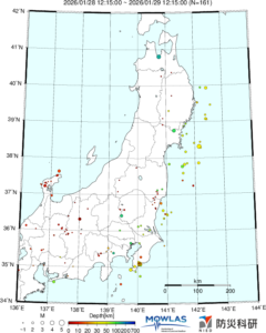 東北から関東の最新地震分布