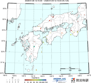 近畿から九州までの最新地震分布