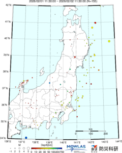 東北から関東の最新地震分布