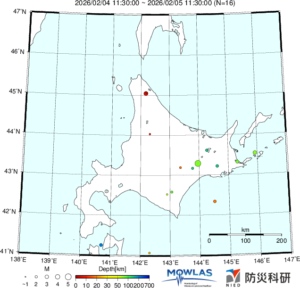 北海道の最新地震分布