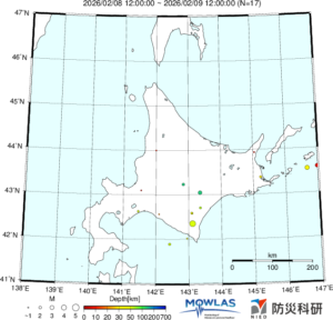 北海道の最新地震分布