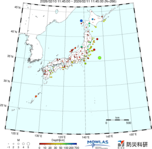 日本全域の最新地震分布（広域）