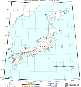 日本全域の最新地震分布