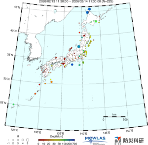 日本全域の最新地震分布(広域)