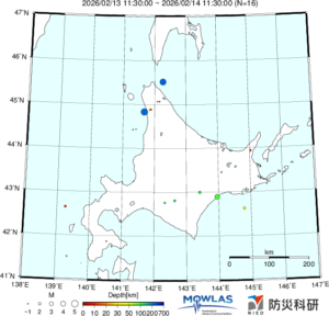 北海道の最新地震分布