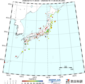 日本全域の最新地震分布(広域)