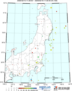 東北から関東の最新地震分布