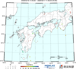 近畿から九州までの最新地震分布