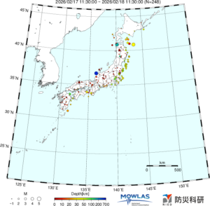 日本全域の最新地震分布(広域)