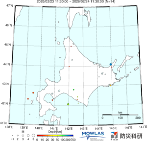 北海道の最新地震分布