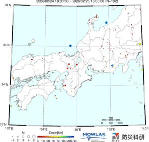 東海から中四国までの最新地震分布