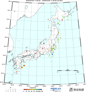 日本全域の最新地震分布