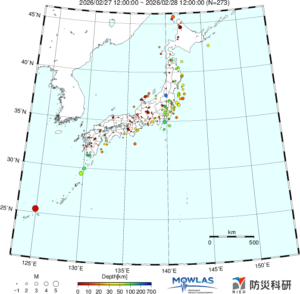 日本全域の最新地震分布(広域)