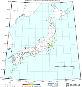 日本全域の最新地震分布