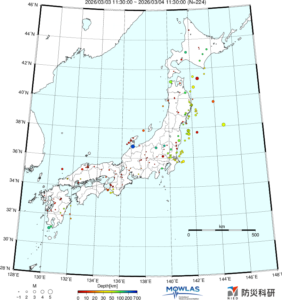 日本全域の最新地震分布