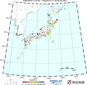 日本全域の最新地震分布（広域）