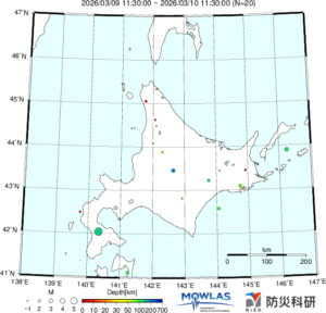 北海道の最新地震分布