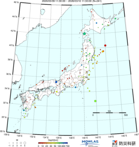日本全域の最新地震分布
