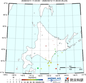 北海道の最新地震分布