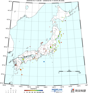 日本全域の最新地震分布