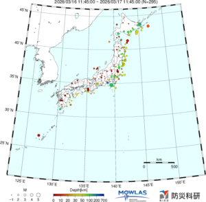 日本全域の最新地震分布（広域）