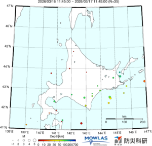 北海道の最新地震分布