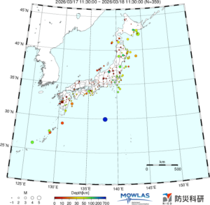 日本全域の最新地震分布（広域）