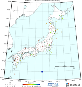 日本全域の最新地震分布
