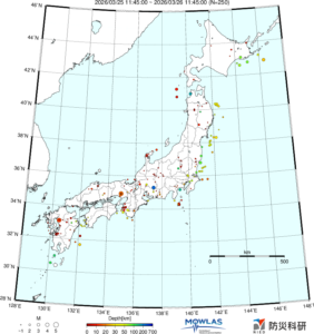 日本全域の最新地震分布