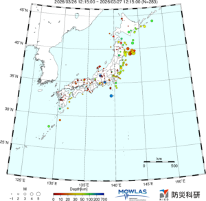 日本全域の最新地震分布(広域)