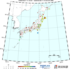 日本全域の最新地震分布(広域)