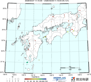 近畿から九州までの最新地震分布