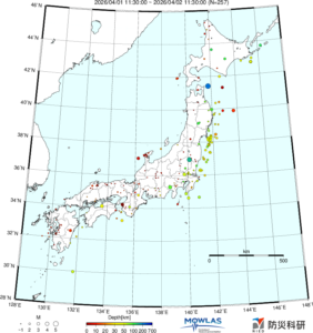 日本全域の最新地震分布