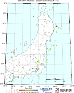東北から関東の最新地震分布